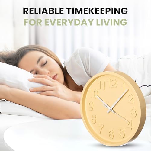 Clockswise 12-Inch Modern Minimalist Round Plastic Wall Clock Beige Dial with Bold Arabic Numerals Analog Display Step Movement Easy-to-Read Timepiece for Living Room Kitchen Office Bedroom Wall Decor