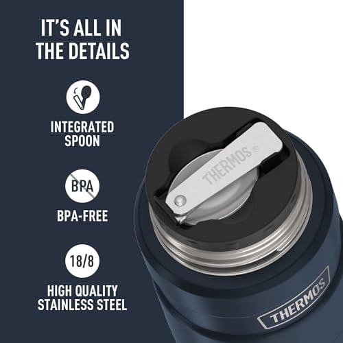 THERMOS Stainless King Vacuum-Insulated Food Jar with Spoon, 16 Ounce, Matte Mid Blue