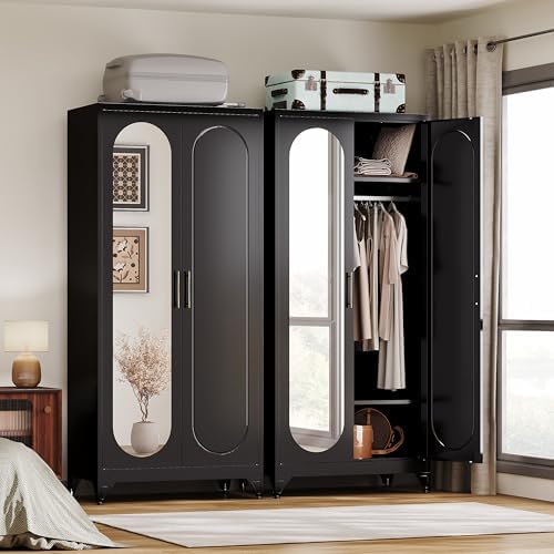 UNICOLY 71" Metal Armoire Wardrobe Cabinet with Mirror Doors