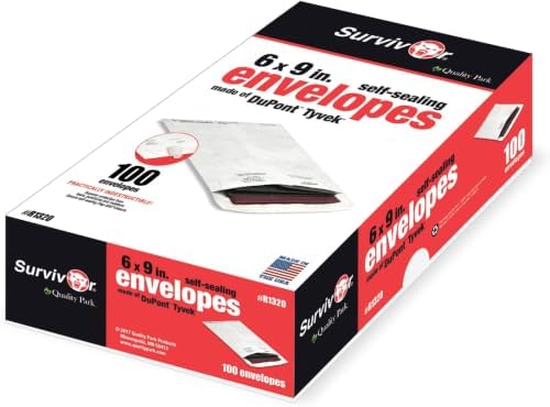Quality Park Survivor Shipping Envelopes, 6" x 9", Made with Strong, Lightweight DuPont Tyvek Material, Flap-Stik Peel and Seal Closure, 100/Box (QUAR1320), White (Pack of 10)
