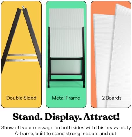 T-SIGN A-Frame Sign for Outdoors, Sidewalk Menu Board 24 X 36 Inch Folding Slide-in Board - Heavy Duty Portable Sandwich Board, Metal Double Sided 2 Corrugated Plastic Poster Boards for Restaurants