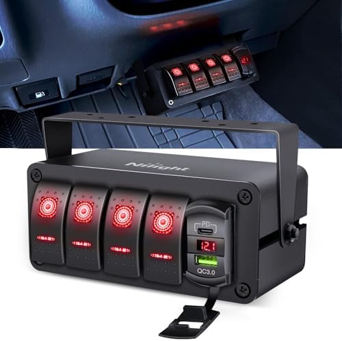 Nilight 4 Gang Rocker Switch Box w/Voltmeter PD Type C and USB Socket