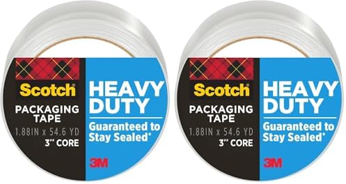 Scotch Heavy Duty Shipping Packing Tape, Clear, Shipping and Packaging Supplies, 1.88 in. x 54.6 yd., 1 Tape Roll, (Pack of 2)