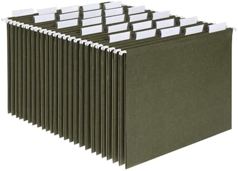 Pendaflex Recycled Hanging File Folders, 25 Pack, Green, Letter Size (8.5" x 11"), 5 Tab Positions, Includes Tabs and Inserts, Eco-Friendly Hanging Files for Office and Document Organization