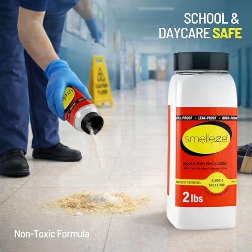 SMELLEZE Vomit Clean Up Powder & Blood Body Fluid Super Absorbent Solidifier Deodorizer: 2 lb. Instantly Absorb & Solidify Urine, Blood & Bio Waste for Medical, Tattoo & Pet Mess Cleanup (Pack of 2)