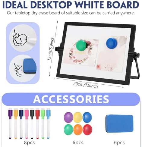 AmazingSpark 6Pcs Small Dry Erase White Board with Stand 6x8'', Black Frame