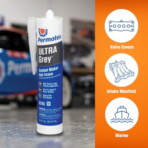 Permatex 82195 Ultra Grey Rigid High-Torque RTV Silicone Gasket Maker, Sensor Safe and Non-Corrosive, for High Torque and Vibration Resistant Applications, 13 oz