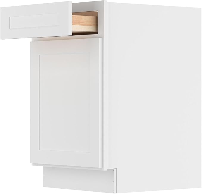 Furinno Shaker Drawer Base Kitchen Cabinet with 1-Door, White | 24 D x 21 W x 34.5 H, Adjustable Hinges, Soft-Close Shaker-Style Door, Ready to Assemble, Plywood, for Pantry, Dining Room