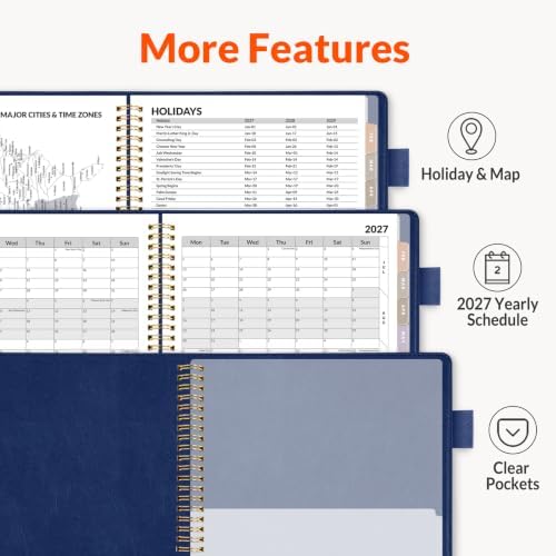 SUNEE 2027 Weekly & Monthly Planner 6.2"x8.5"- 12 Month (January 2027 - December 2027), Vegan Leather Cover, Pocket, Bookmark, Notes, Monthly Tab, Deep Blue