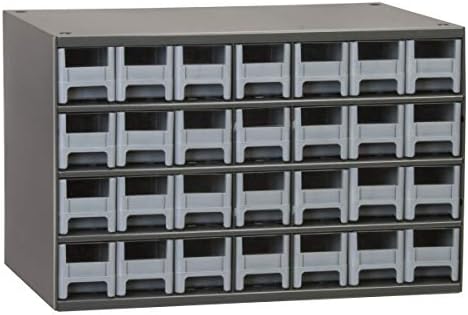 Akro-Mils Steel Garage Storage Cabinet, Small Parts Organizer Metal Cabinet for Hardware, Nails, Screws, Bolts, Nuts, and More, 17" W x 11" D x 11" H, 28-Drawer, Gray Cabinet/Gray Drawers (19228)