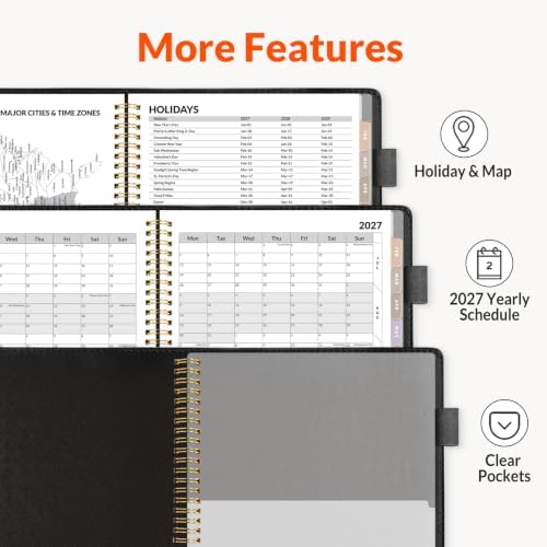 SUNEE 2027 Weekly & Monthly Planner 9"x11.2"- 12 Month (January 2027 - December 2027), Vegan Leather Cover, Pocket, Bookmark, Notes, Monthly Tab, Black