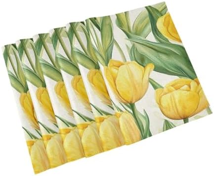 ALAZA Yellow Tulip Flowers Set of 4 Placemats Rectangle Table Mat for Dining Table Restaurant Kitchen Home Decor, 12" x 18"