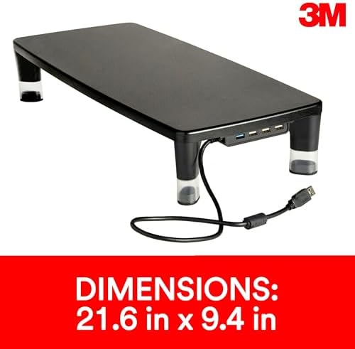 3M Monitor Computer Stand, 21.6 in x 9.4 in, 4 Port USB Hub