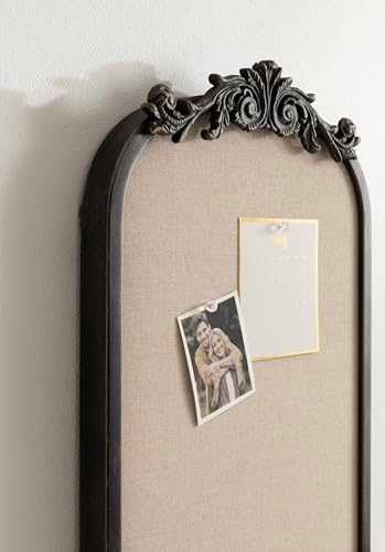 Kate and Laurel Arendahl Arch Pinboard; 13 x 25; Black; Framed Arched Ornate Vintage Cork Board for Use as Motivational Vision Board or Wall Organizer