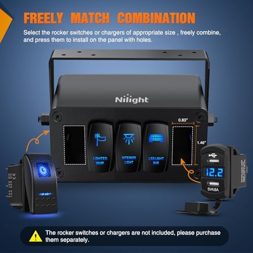 Nilight 5 Gang Rocker Switch Box Detachable Housing 5 Holes Aluminum Panel