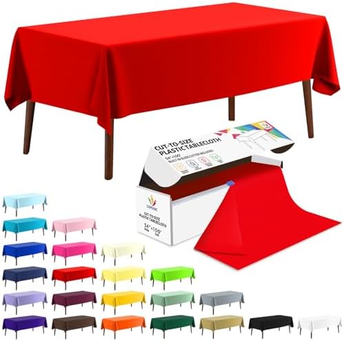 CXPSINC 54 Inch X 100 Feet Plastic Table Cover Roll Disposable Tablecloth with Slide Cutter for All Type/Shape Tables | Party, Banquet, Birthdays, Weddings(Red, 100 Feet)