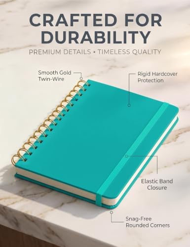 5 Pack Hardcover Spiral Notebooks, 8.3" x 6.3" Lined Journal Set, 100 GSM Bleed-Resistant Paper, 200 Pages Twin-Wire Bound Notebook with Elastic Band & Category Stickers for Office, School