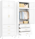 SteeLoong 86" Metal Wardrobe Cabinet,Armoire Wardrobe Closet with 3 Drawers