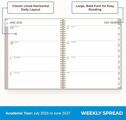 Blue Sky 2026-2027 Weekly & Monthly Academic Planner, 8.5"x11", Sand