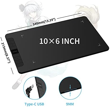 VEIKK VK1060 Pen Drawing Tablet, 10 x 6 Inch Graphics Tablet with 8 Shortcut Keys, 8192 Levels Battery Free Pen Supports Tilt Function, Work for Digital Art Drawing, Design or Online Work