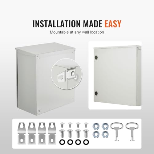 VEVOR Electrical Enclosure, 24'' x 24'' x 12'', NEMA 4 Outdoor Enclosure, IP65 Waterproof & Dustproof Cold-Rolled Carbon Steel Hinged Junction Box for Outdoor Indoor Use, with Rain Hood
