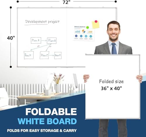 Double-Sided White Board Dry Erase Magnetic Whiteboard Wall 72x40 Foldable