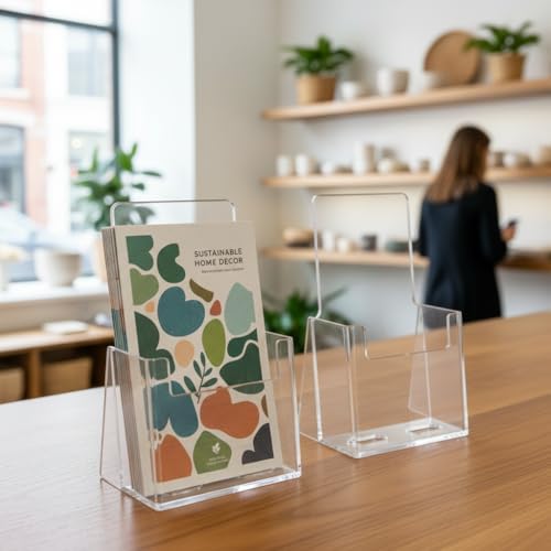 Azar Displays 252012-2PK Acrylic Trifold Brochure Holder Plastic Counter top Organizer 2-Pack, Clear