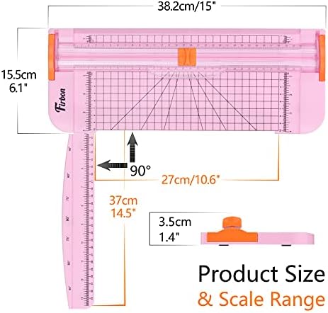 Firbon Pink A4 Paper Cutter Bundle with 5Pcs White Refill Blades, 12 Inch Paper Trimmer with Side Ruler for Scrapbooking, Craft, Coupon, Label, Cardstock