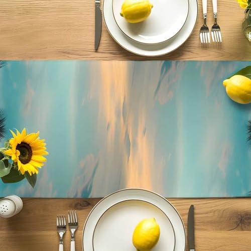 Sunset Beach Table Runner Dresser Scarf 13 x 36 Inch Tropical Coastal Ocean Palm Tree Nautical Table Runners Non-Slip Heat Resistant Kitchen Dining Table Decor for Home Holidays Indoor Outdoor