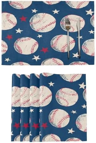 ALAZA Baseball Pattern 1 PC Placemats Rectangle Table Mat for Dining Table Restaurant Kitchen Home Decor, 12" x 18"