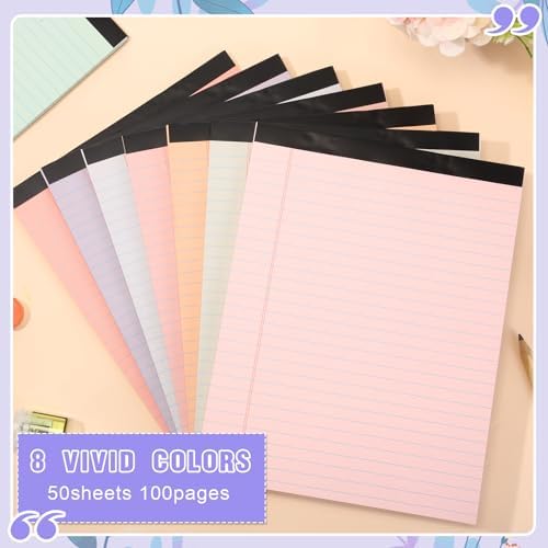 8.5'' x 11'' Colored Legal Pad Writing Wide Ruled, Mixed Colors, 8 Pcs