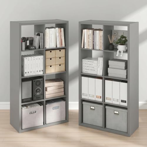 Furinno Cubicle Book Shelf Set of 2, 8-Cube Bookshelf, Light Grey