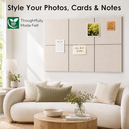 SIOLOC Felt Bulletin Board Tiles, 6 Pack Oatmeal Beige Cork Board Alternative for Walls, Large Felt Wall Tiles, 36''x 24‘’ Push Pin Board for Home Office, Classroom, Dorm Decor