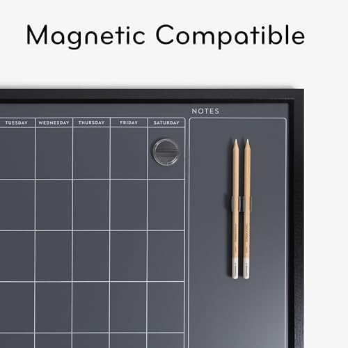 U Brands Magnetic Chalk Calendar Board, 16" x 20", Black Wood Style Frame, Premium Surface, Includes Chalk Pencils, Magnet