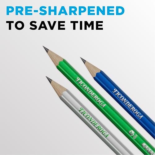 Ticonderoga Wood-Cased Pencils, Pre-Sharpened | #2 HB Soft, Metallic Colors, 18 Count, Standard Size, High Quality Eraser