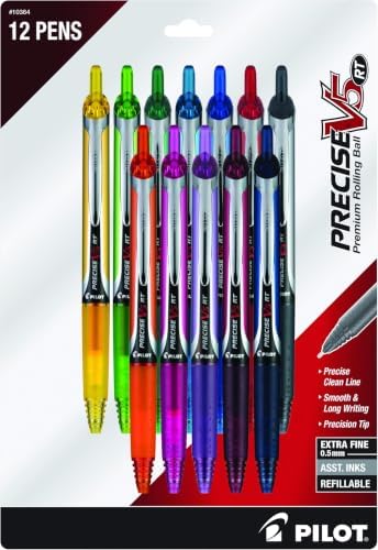 PILOT Precise V5 RT Refillable & Retractable Rolling Ball Pens,Extra Fine Point Pens,0.5 mm,Assorted - Ideal for School,Journaling & Office Writing,(Pack of 144)