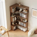 Vertical L-Shape Storage with Open Back 5 Shelves Corner Bookshelf Wood Floor Rack Student Integrated Wall Bookcase Corner Cabinet Multi-layer Storage Cabinet Dark Walnut 24"L x 35"W x 63"H