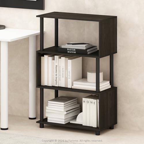 Furinno Reed 4-Tier Geometric Book Shelf with Open Shelf, Espresso