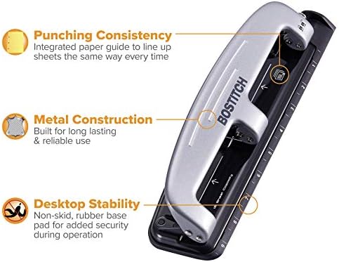 Bostitch Office inPRESS 12 Reduced Effort Three-Hole Punch, Silver/Black (2101) (Pack of 4)