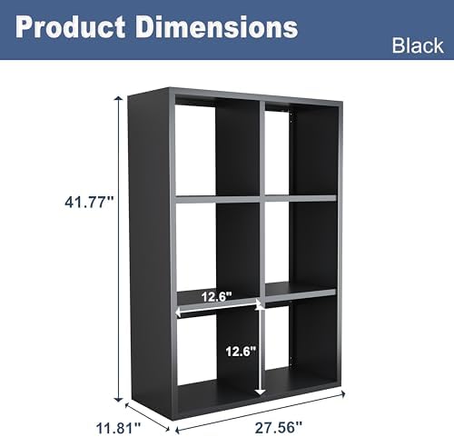 6 Cube Organizers and Storage, Open Shelf Storage, Includes 4 Corner Bumpers, Space-Saving Vertical Storage for Living Room, Home Office, 41.7" H x 27.6" W x 11.8" D, Black