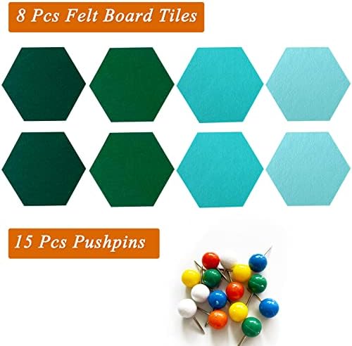 8Pcs Hexagon Felt Cork Board Tiles, Self Adhesive DIY Bulletin Board Pin Board for Office School Home Wall Decor Stickers Memos Photos Display (Gradual Green)