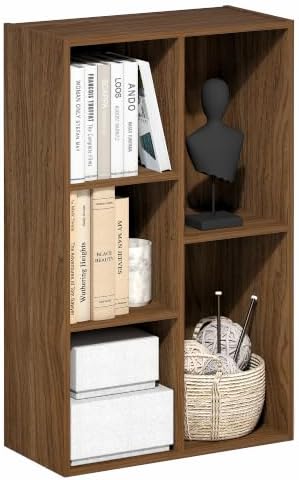 Furinno Luder 5-Cube Book Shelf, Bookshelf, Bookcase, Warm Walnut