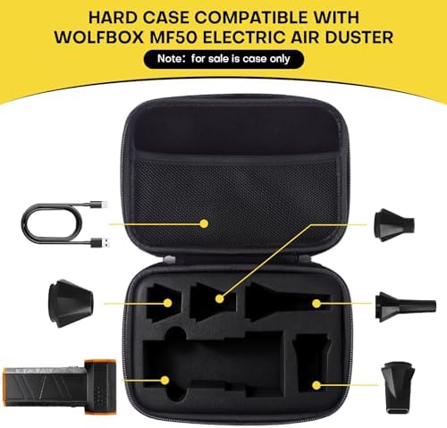 YouKnow Travel Case Compatible with WOLFBOX MF50 Compressed Air Duster - Custom Foam Organizer for Blower Tool & Accessories (Only Case) (Black)