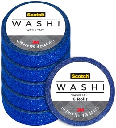 Scotch Expressions Glitter Washi Tape, Arts and Crafts Tape, .59 in x 196 in, Dark Blue Glitter, 6 Rolls