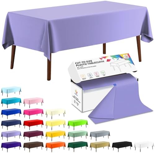 CXPSINC 54 Inch X 300 Feet Plastic Table Cover Roll Disposable Tablecloth with Slide Cutter for All Type/Shape Tables | Party, Banquet, Birthdays, Weddings(Purple, 300 Feet)