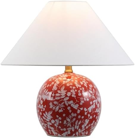 JONATHAN Y Felice Floral Ceramic Globe LED Table Lamp 17.25", Red/White
