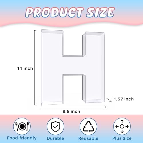 11" Acrylic Letter Charcuterie Box, Reusable Fillable Alphabet Number Shaped Form Tray for Birthday Anniversaries, Party Decorative Serving Plates Display Candy Cake (H)