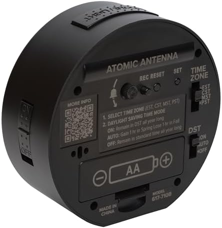 La Crosse Technology 617-710B-INT 4-Inch Round Black Atomic Analog Alarm Clock