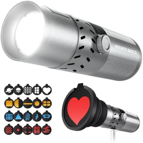 NEEWER BASICS 20W RGB Photography Flashlight with 4 Colors/20 Gobo Filters, Built in 49.95Wh Battery, 6300K CRI95+ Portable LED Spotlight Ambient Sunset Light for Video Recording Studio Lighting, FL20