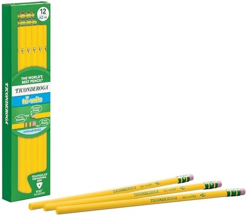Ticonderoga Tri-Write Wood-Cased Pencils, #2HB Soft, Yellow, 12 Count